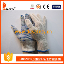 7 Gauge Natural Cotton Blue PVC Dots Glove Dkp109